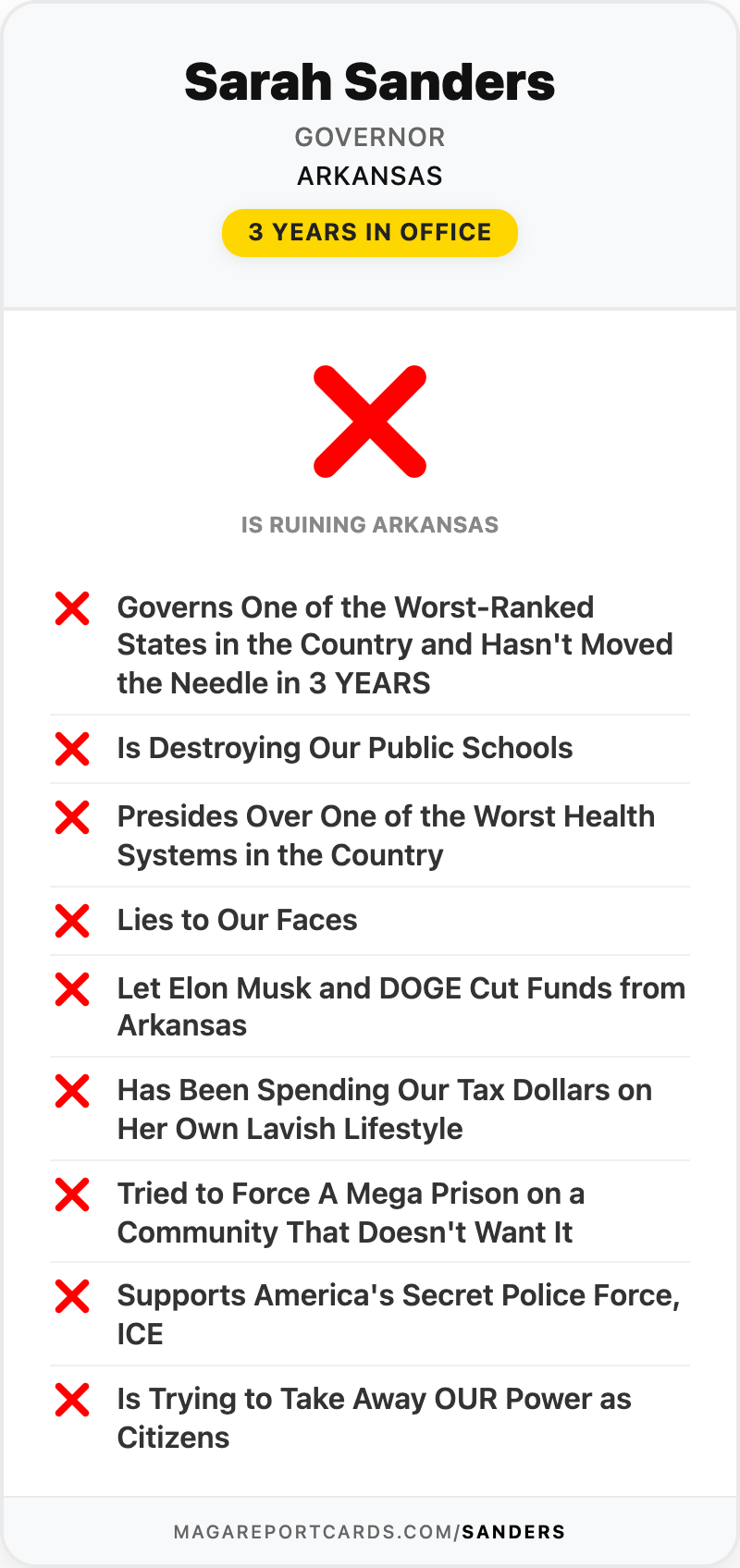 Sarah Sanders Report Card